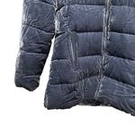 Loft  Velvet Puffer Jacket Navy Blue Womens Size Medium Hooded Faux Fur Photo 1