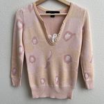 Marc Jacobs Light Pink Creme Coquette Floral Print Button Up Lace Knit Sweater Photo 0