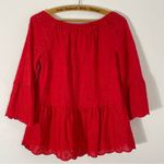 John Mark Eyelet Bell Sleeve Peplum Red Blouse Size XS Photo 6