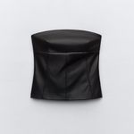 ZARA NWT- BLACK STRAPLESS FAUX LEATHER TOP Photo 3