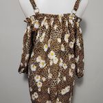 Mileage  Tan Leopard Daisy Cold Shoulder Blouse Size 1X Photo 5