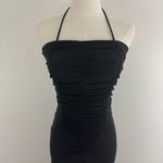 MODA INTERNATIONAL Vintage Y2K Black Edgy Stretchy Ruched Midi Halter Dress Size 4 Photo 1