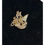 Vintage Black Red marked Spain Spanish Toledoware Enamel Pirate Ship Brooch Pin Photo 1