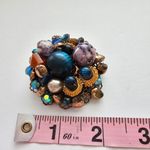 Large Blue Striped Brown Purple Faux Pearl Bead Gold Tone Metal Brooch Photo 6