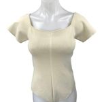 ZARA  Beige Tan Ribbed Knit Short Sleeve Square Neck T Shirt Bodysuit Top Size L Photo 0