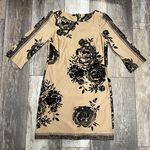 Chadwick's Chadwick’s 3/4 Sleeve Tan and Black Floral Dress With Raised Floral Print Size 4 Photo 9