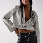 Free People NWOT We The Free Vegan Leather Block Party Crop Metallic Blazer Photo 0
