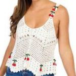 Rebellion Again Off White Crochet Tank with Cherry Accents Size XS Photo 0