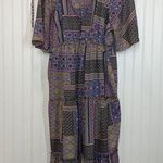 Trina Turk  Sivas Dress Midi Dress Multicolor V-Neck Tiered Fit & Flare Size L Photo 0