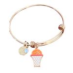 Basketball Hoop Charm Gold Tone Bangle Bracelet Halos Glories Adjustable 7" NWOT Orange Photo 3