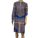 Antonio Melani  Blue Paisley Half Button Up Long Roll Tab Sleeve Shirt Dress Sz 4 Photo 3