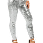 Tipsy Elves  Silver SEQUIN High Waisted Rise Leggings Women's Size Small NWT. Photo 0