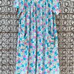 Vint. 60s Status 2 California pink blue floral silver metallic house dress mumu Size L Photo 0