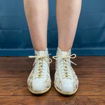 Zodiac Vintage 80s Silver Gold Metallic Leather High Top Sneakers Photo 2