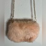 Forever 21  Furry Fuzzy Faux Fur Pale Pink Pouf Crossbody Bag Gold Chain Zipper Photo 1