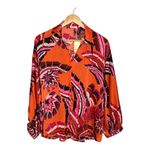 JODIFL  Orange Print Blouse Long Sleeve Button Down Shirt Women Size Medium‎ New Photo 4