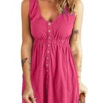 Women’s Small Casual Sleeveless Button Down Elastic Waist Swing Dress Pockets Pink Photo 0