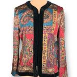 Leslie Fay Vintage Collarless Blazer Jacket Burgundy Paisley Floral Boho Photo 9