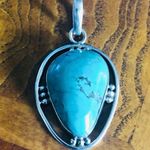Vintage Native American Navajo Mary Dayea MD 925 sterling turquoise pendant Blue Photo 1