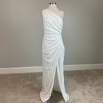 AQUA One Shoulder Sequined Evening Gown White Size 4 Thigh Slit Formal Dress by Photo 2