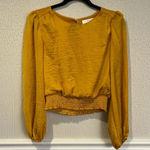 ASTR The Label Gold Satin smocked long sleeve top size X small Photo 2