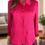 Coldwater Creek Jacket Blazer. Pink w/Green Trim. Textured Cloth Unlined. Photo 6