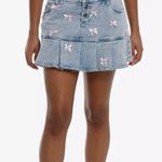 Sweet Society Light Blue Denim & Pink Bow Pleated Mini Skirt Plus Size 1 Photo 3