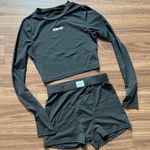 Black Long Sleeve Crop Top and Shorts Set Size M Photo 0