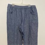 Old Navy High Waisted Cropped Linen Blend Pants Blue White Chambray Crop Ankle L Photo 5