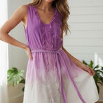 Young Fabulous and Broke  Silk Ombré Tie‎ Dye Slip Dress XS Tie Waist Ruffle Fairy Photo 0