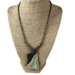 Green & Bronze Pendant Necklace Textured Metal Design on Chain 18 Inches Long Photo 0