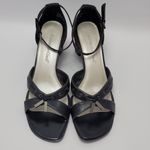 Coldwater Creek Cross Over Stitch Low Wedge Ankle Strap Leather Upper Sandal Black Size 9.5 Photo 7