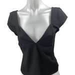 Free People Duo Corset Black Plunge V-neck Short Cap Sleeve Slim Crop Top Size L Photo 0