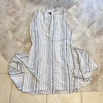 Drew Linen Striped Sleeveless Mini Dress Pullover Medium White Blue Anthro Photo 2