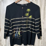 Vintage 90s Onque Black Button Cardigan Giraffe Palm Tree Striped Womens Medium Photo 0