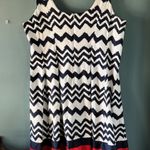 Nine West 18W Navy White Chevron Dress Red Trim Sleeveless Pockets Pleated Bold Photo 3