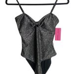 Betsey Johnson  Size Small One Piece Swimsuit Metallic Grey Front Knot Sparkles Photo 0