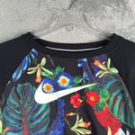 Nike  Crop Sweatshirt‎ Womens S Black Floral Parrot Tropical Print Athleisure Photo 3
