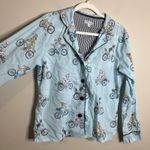 P.J. Salvage  Pajama Top 100 Cotton Dog Bicycle novelty print M blue preppy  Blue Photo 2