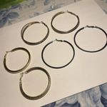 Lot Of 3 Women’s Costume Earrings Pierced Hoop 2 Silver Tone 1 Black Mix Photo 3