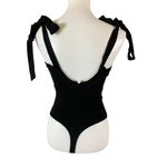 Free People  Black Bodysuit Bow Tie Straps Balletcore Minimalist Stretch S Photo 1