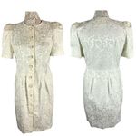 1980's jacquard cream coat dress puffy sleeves size medium White Photo 1