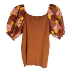 Cato  Sweater Top Women's Sz L Brown with embroidered Crochet Flower Sleeves Boho Photo 2