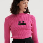 Lazy Oaf  Zippy Mouth Pink Ribbed Sweater Photo 0