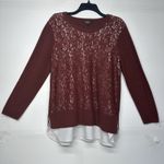 Vera Wang Simply Vera  Women's Lace Sweater, Size PXL, Burgundy, Long Sleeve Photo 0