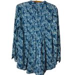 Roberta Freymann  Women’s Sz XS Floral Tunic Top Long Sleeve Blue Cotton Photo 7