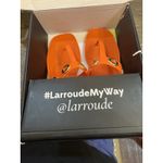 Larroude Women's Orange Gold Milan‎ Grommet Thong Sandals Size 10/11 $140 MSRP Photo 8