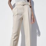 ZARA ecru high waisted belted fabric pants casual office preppy Photo 5