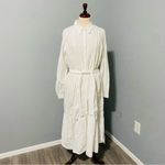 ZARA  Oyster White Bohemian Button-down Lapel Collar Trimmed Midi Dress Sz XXL Photo 6