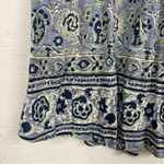 Lucky Brand Blue Floral Print Lace Up Neckline Boho Blouse Women’s L Cap Sleeve Photo 2